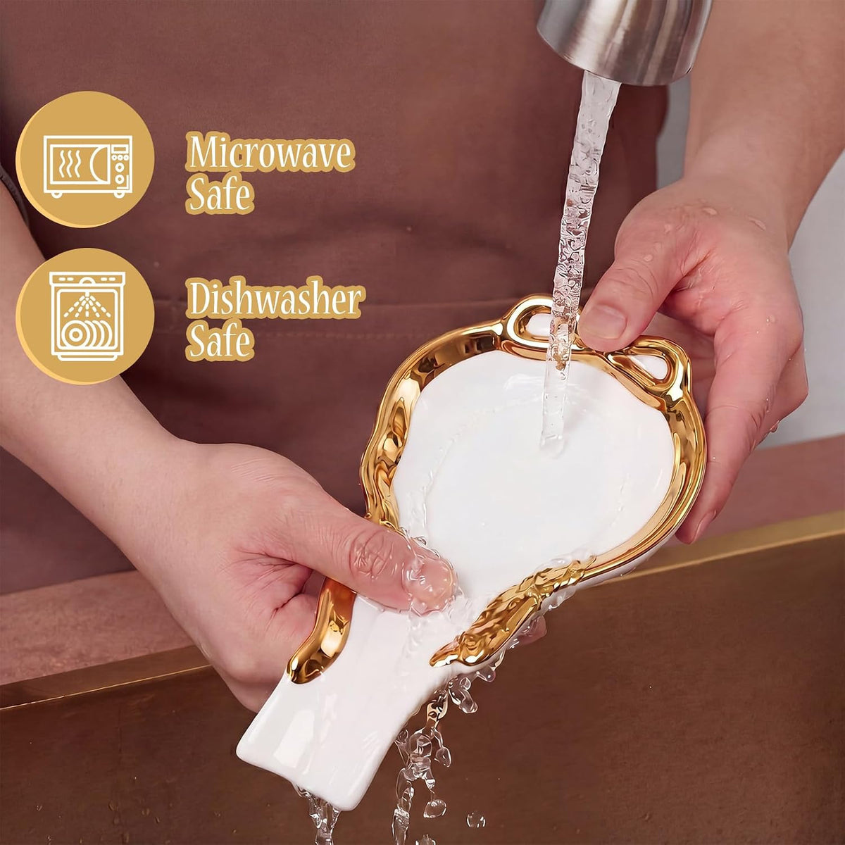 Gold Bow Spoon Rest, Large Ceramic Spoon Holder for Stove Top