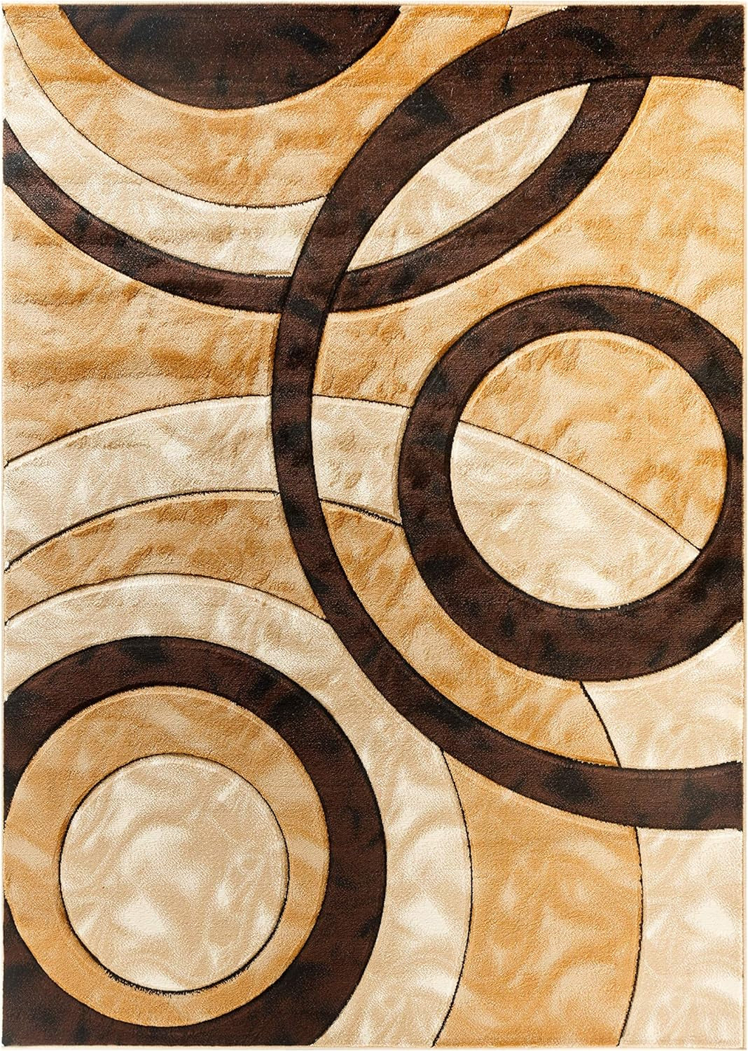 Area Rug Modern 4X6 Brown Circles Geometry Soft Hand Carved Contemporary Floor Carpet