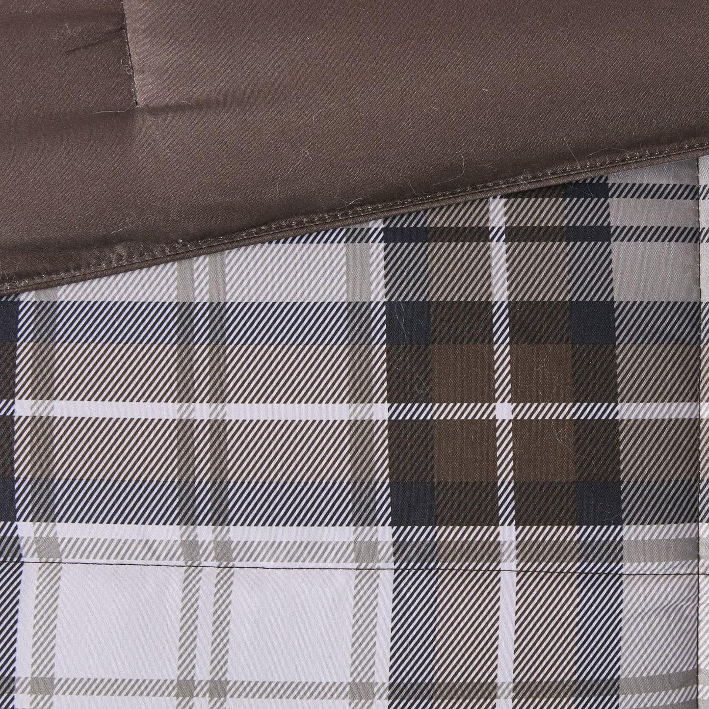 Essentials Parkston Plaid Comforter Set, Full/Queen, Brown, 3 Piece