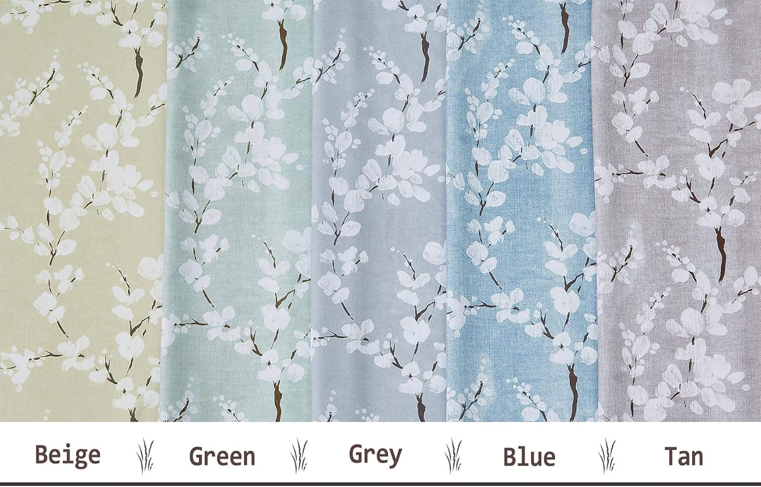 Blue White Tier Curtains 36 Inch Length for Kitchen Windows White Blossom Floral Print 2 Panels