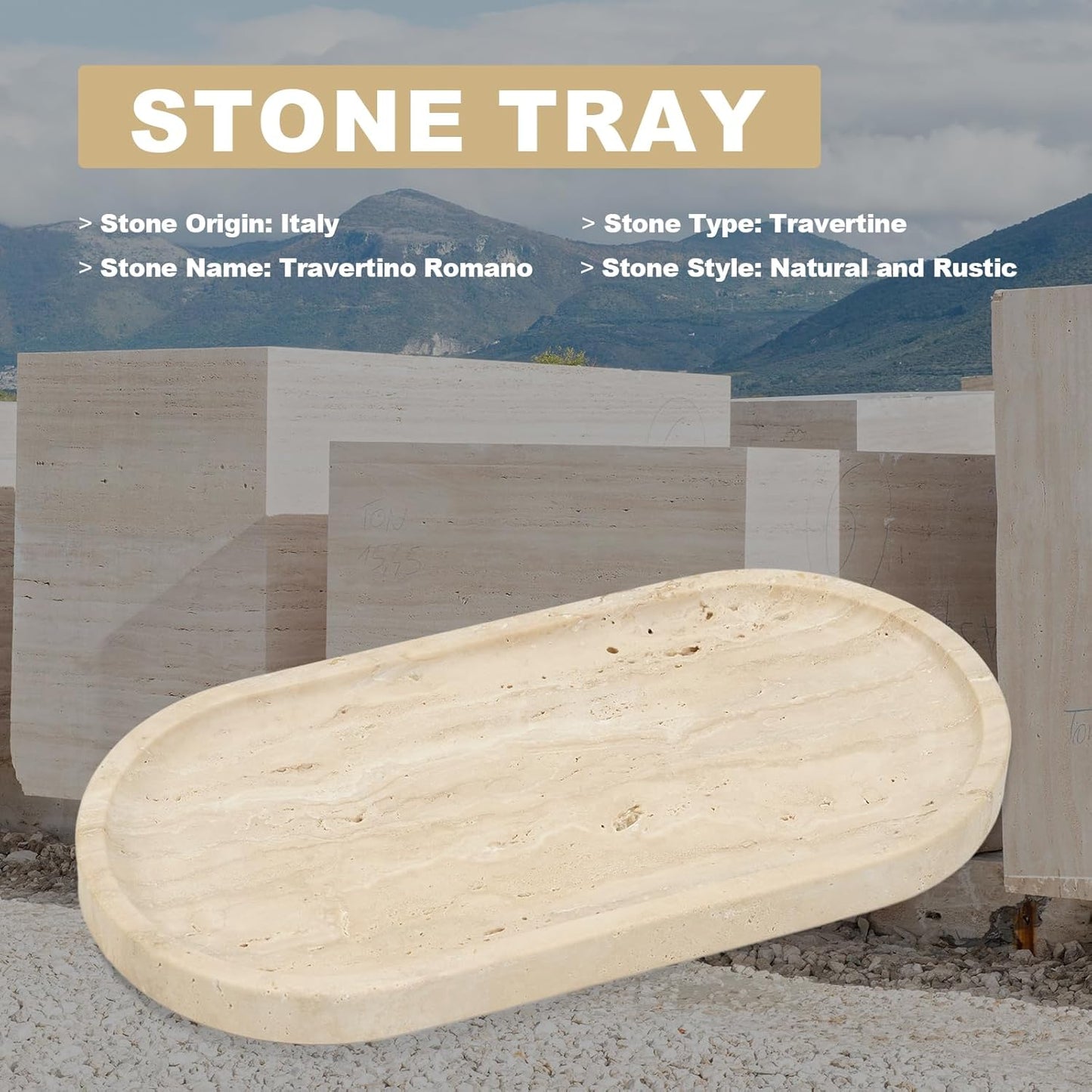 Marble Italian Travertine Tray for Countertop, 12"X6"