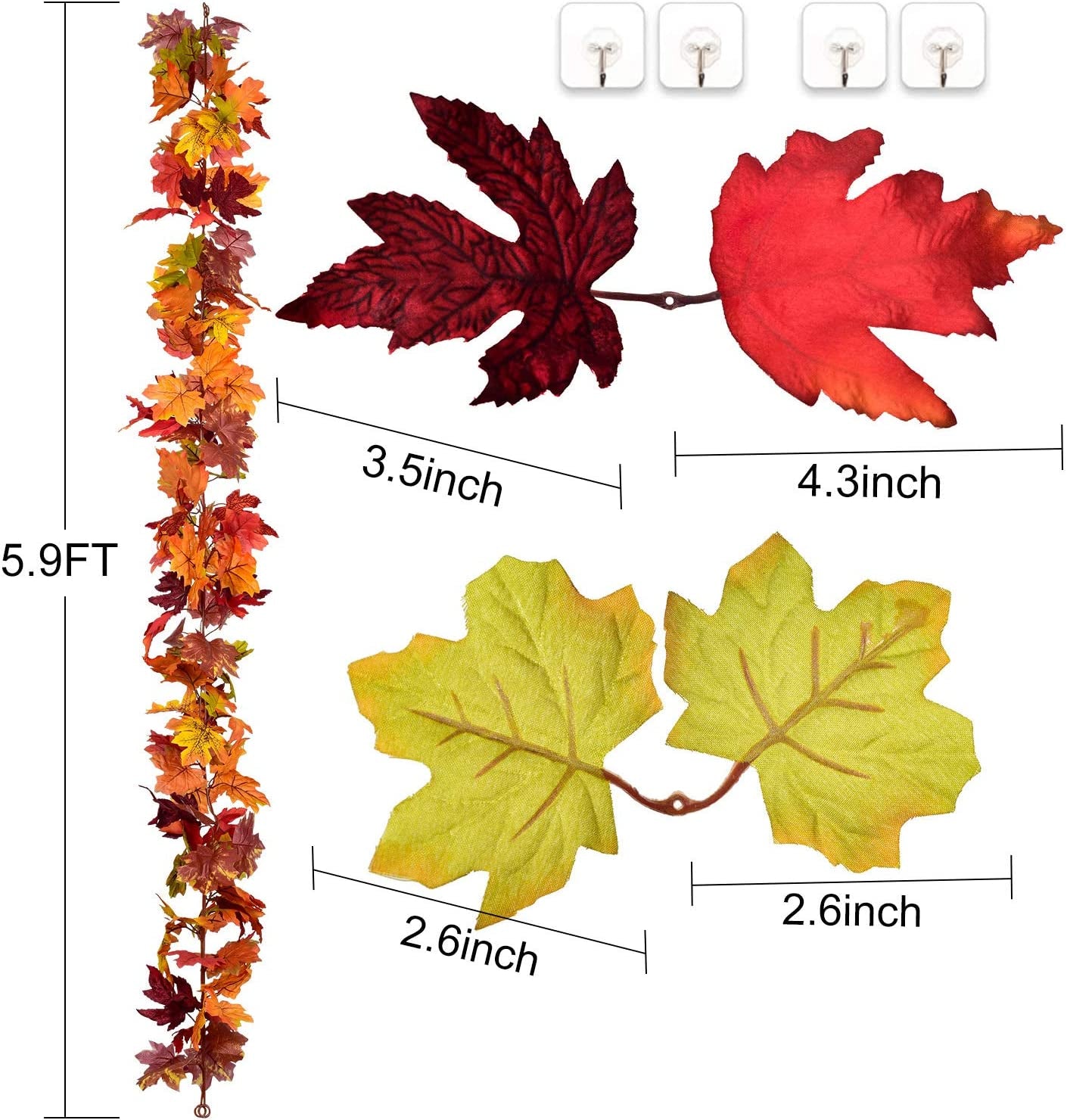 2 Pack Fall Garland Maple Leaf, 5.9Ft/Piece Hanging Vine (Brown)