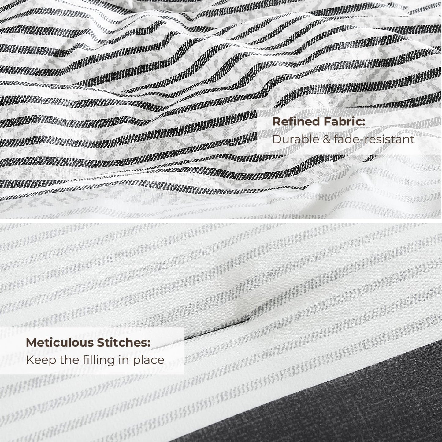 Queen Comforter Set Black - 3 Pieces Stripe Bedding Comforter Sets