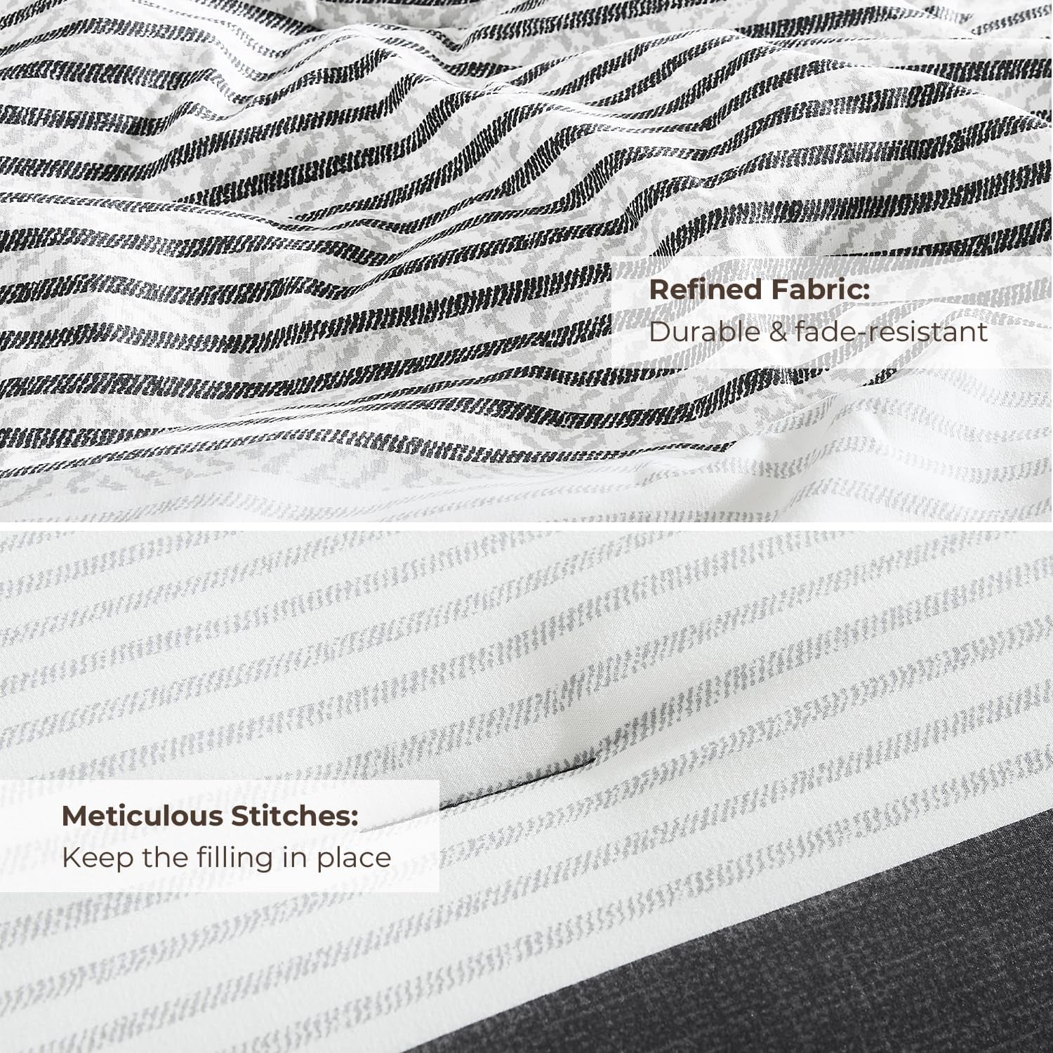 Queen Comforter Set Black - 3 Pieces Stripe Bedding Comforter Sets