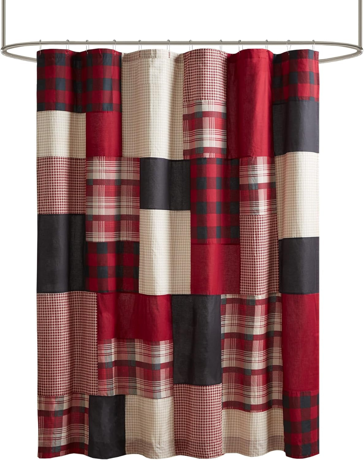 Sunset Cotton Shower Curtain, Plaid Lodge/Cabin Shower Curtains for Bathroom, 72 X 72, Red