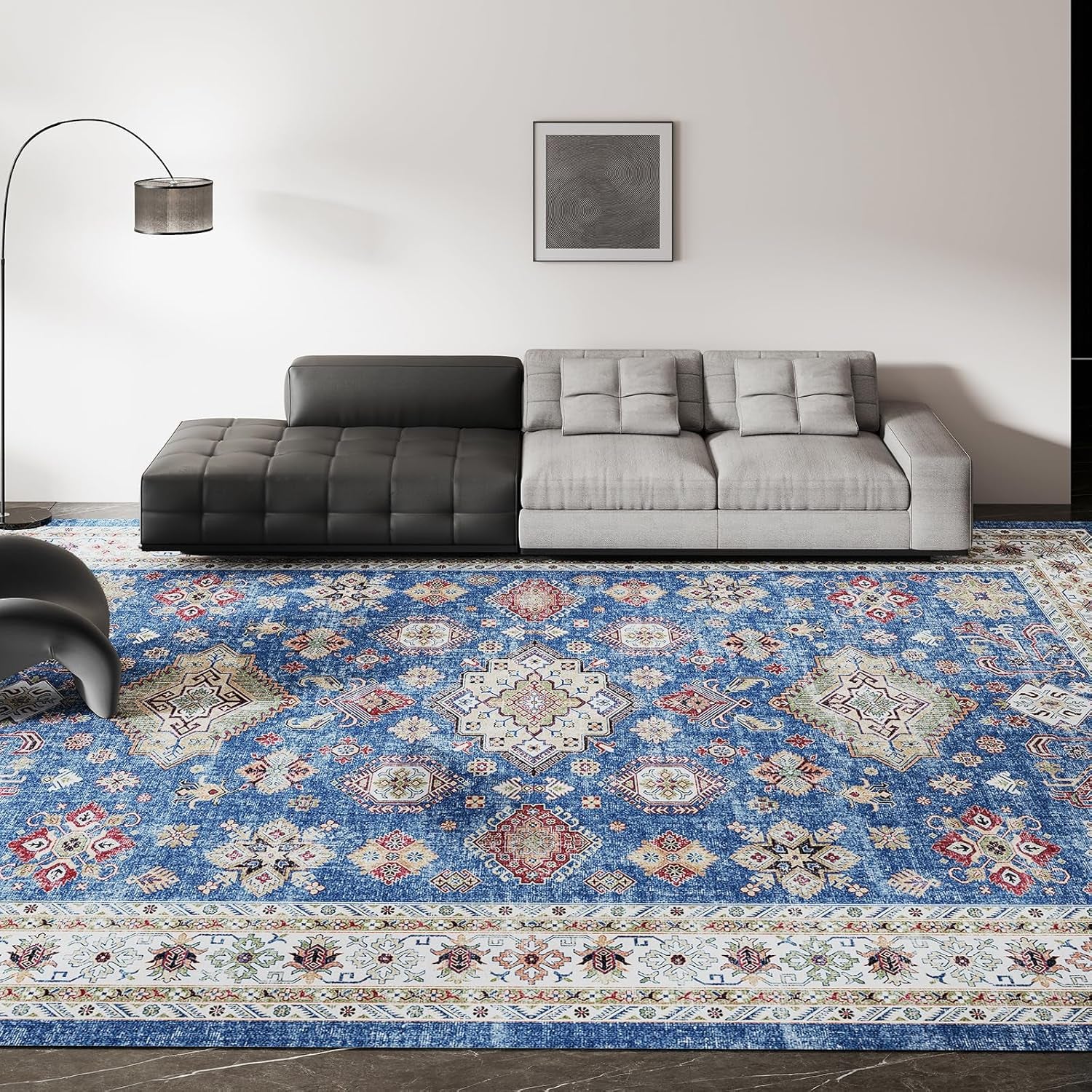 Vintage 8X10 Washable Area Rug, Non-Slip Backing & Durable Edge Binding