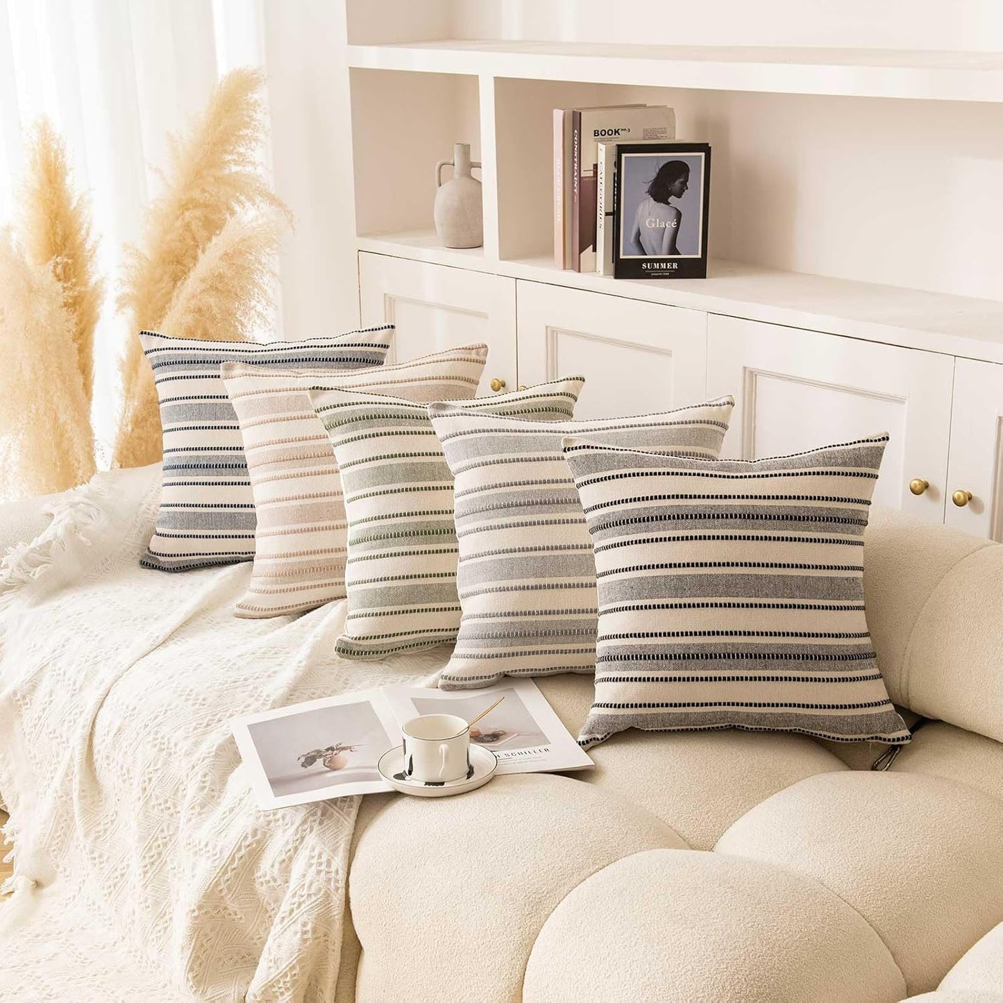 Pack of 2 Farmhouse Throw Pillow Covers, Textured Boho Cushion Covers, 18X18 Inch, Black