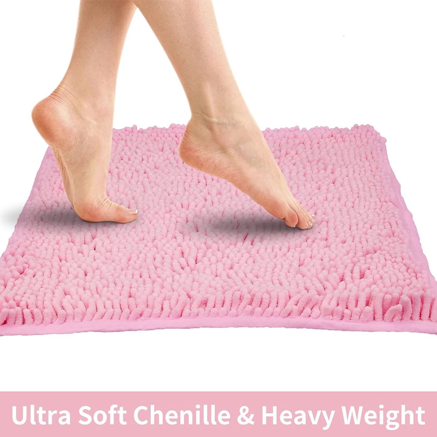 Pink 2 Pieces Bathroom Rugs, Ultra Soft Non-Slip Absorbent Bathmat Set Rugs (Pink, 20"X32"+16"X24")