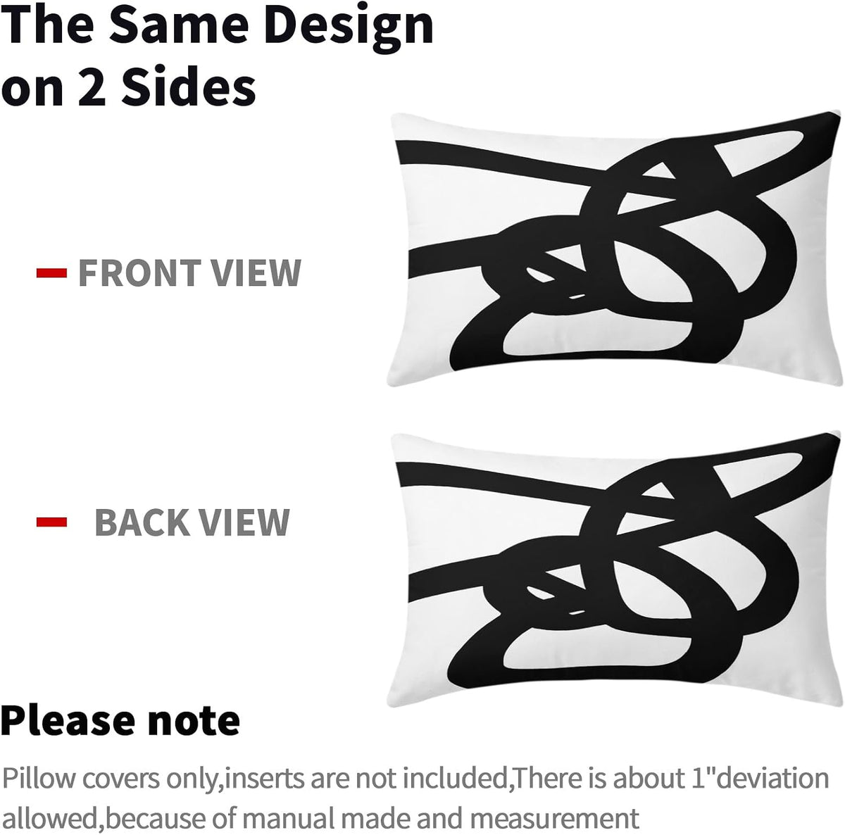 Black and White Lumbar Pillow Covers 12X20 Inch Modern Abstract Graffiti Art Line Decorative Pillow Cases with Zipper Set of 2 Boho Home Decor for Sofa Couch Living Room Bedroom