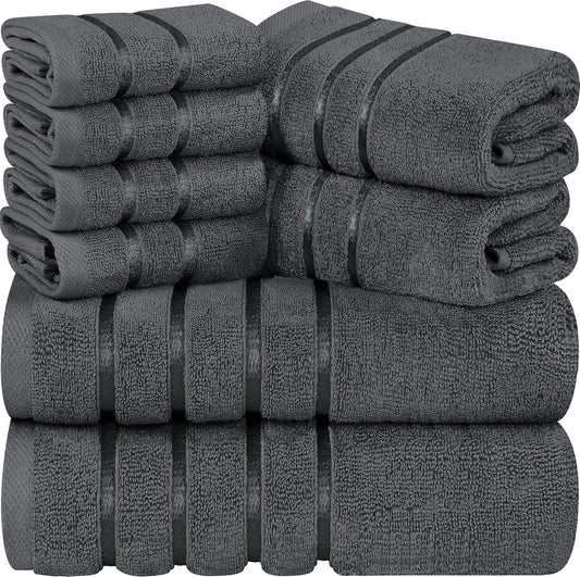 8-Piece Luxury Towel Set, Viscose Stripe (Grey)