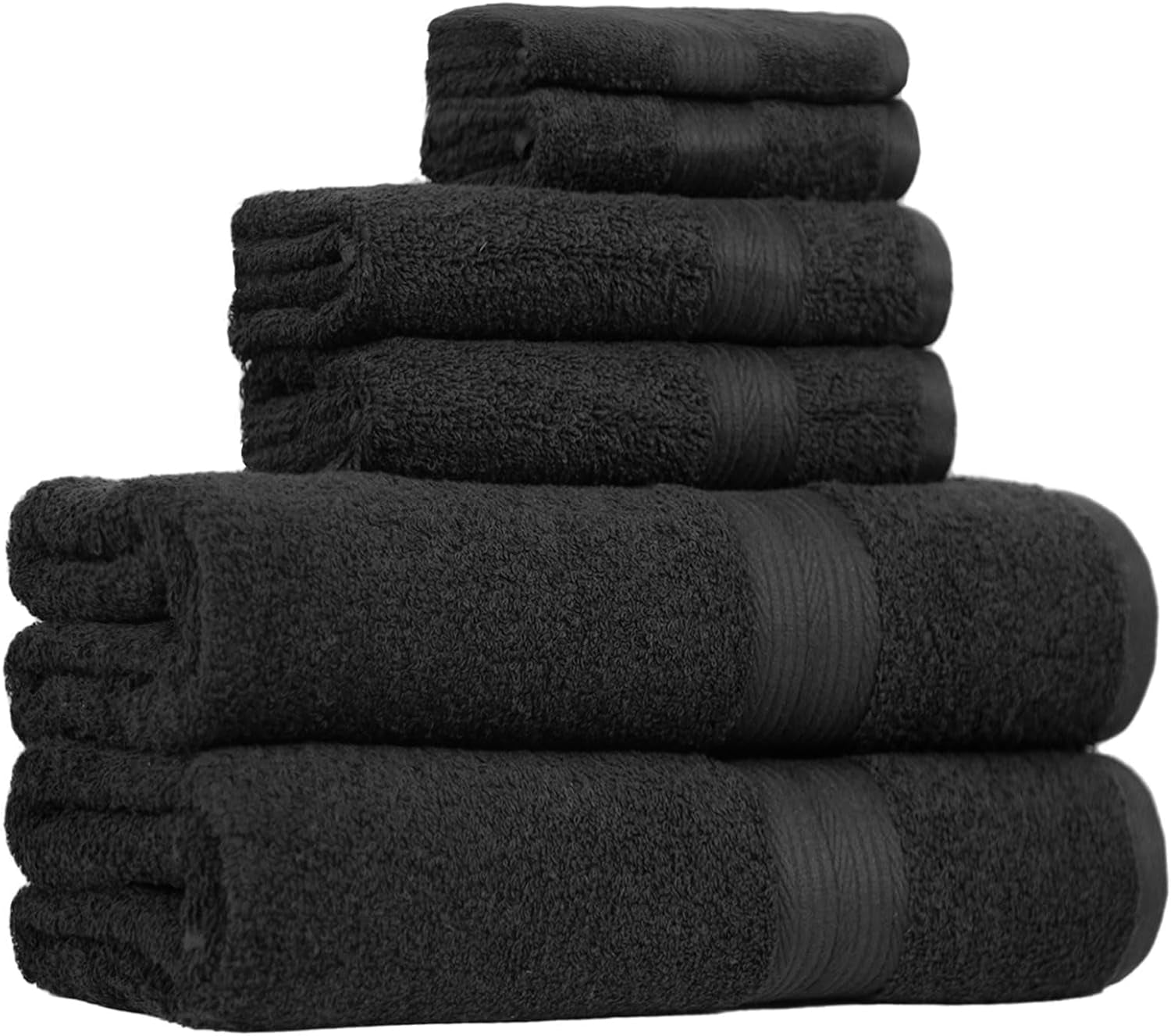 6 Piece Oversized Fade Resistant Towel Set, 100% Cotton Towels, Soft and Absorbent, Black
