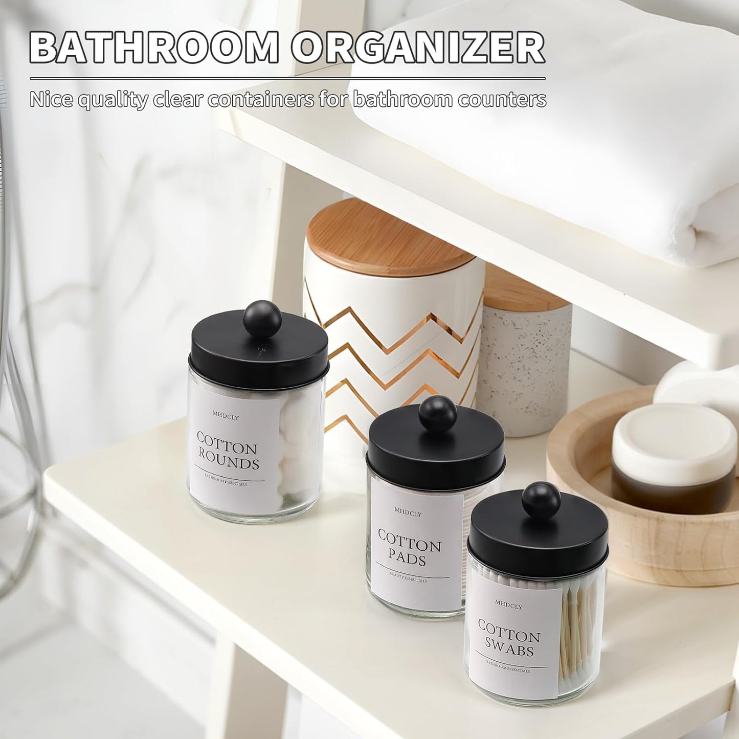 Bathroom Organizers and Storage,4 Pack Bathroom Accessories, (Black Lids)