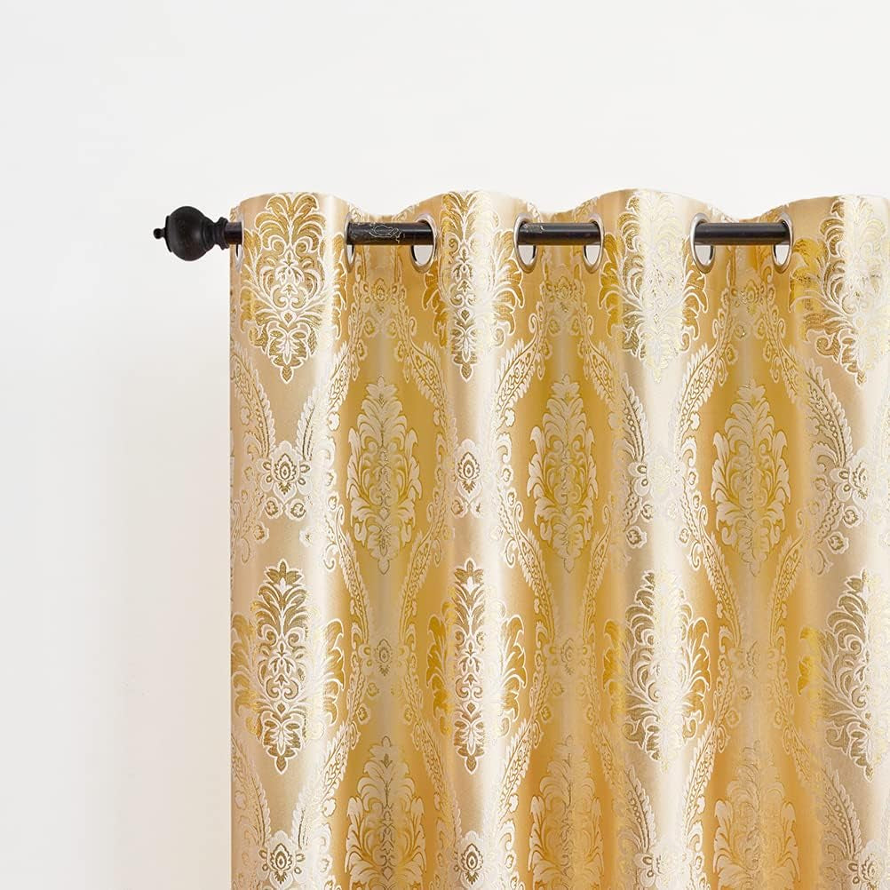 Luxury Gold Curtains, Grommet Top,2 Panels (Damask-Golden, 52" W X 84" L)