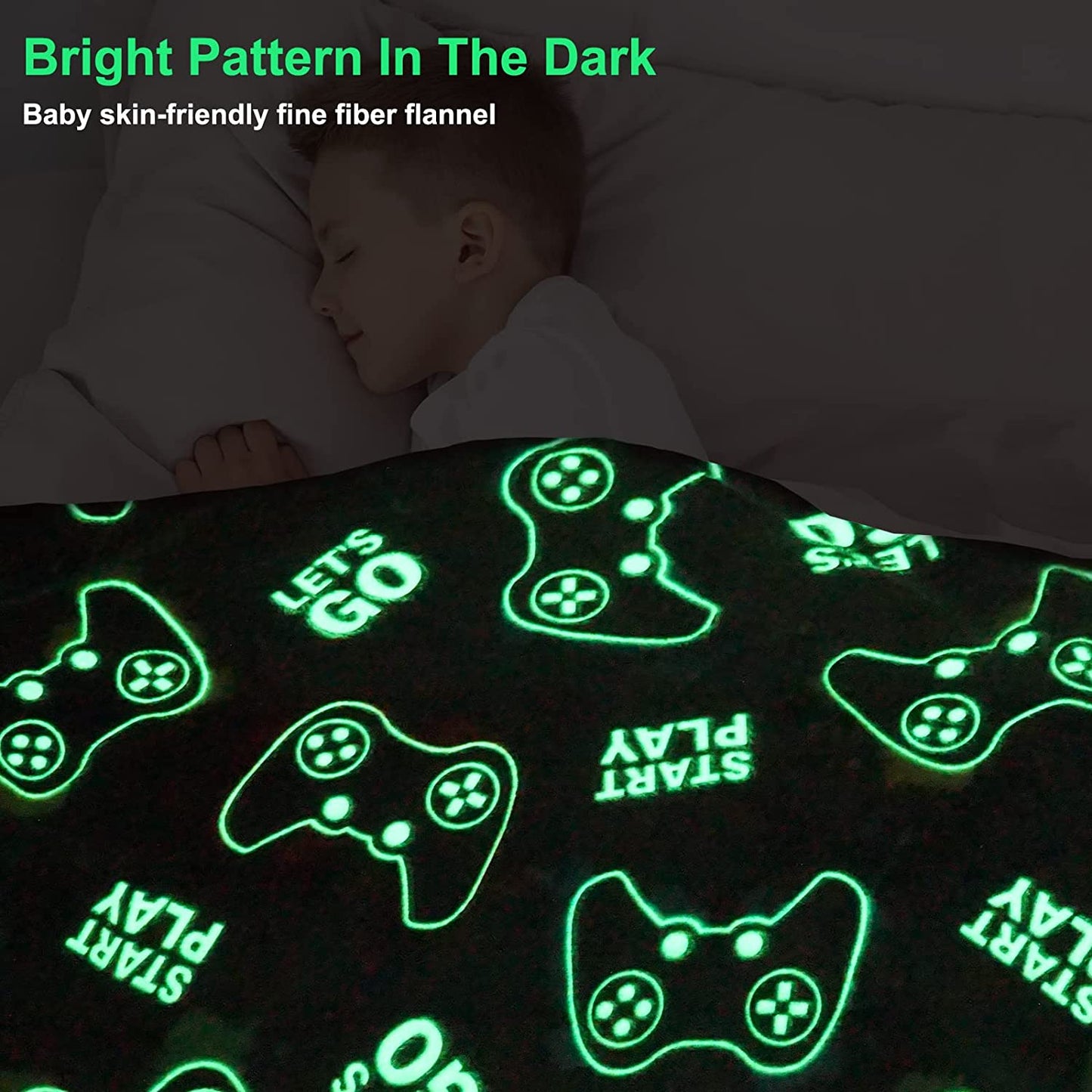 Glow in the Dark Gaming Blanket, Grey 50"X60"