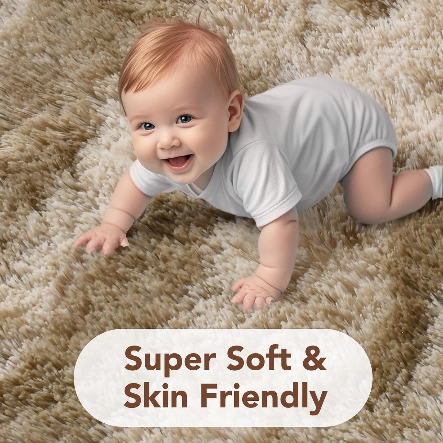  Fluffy Area Rug, 5X8 Non-Slip (Tie-Dye Striped Tan)