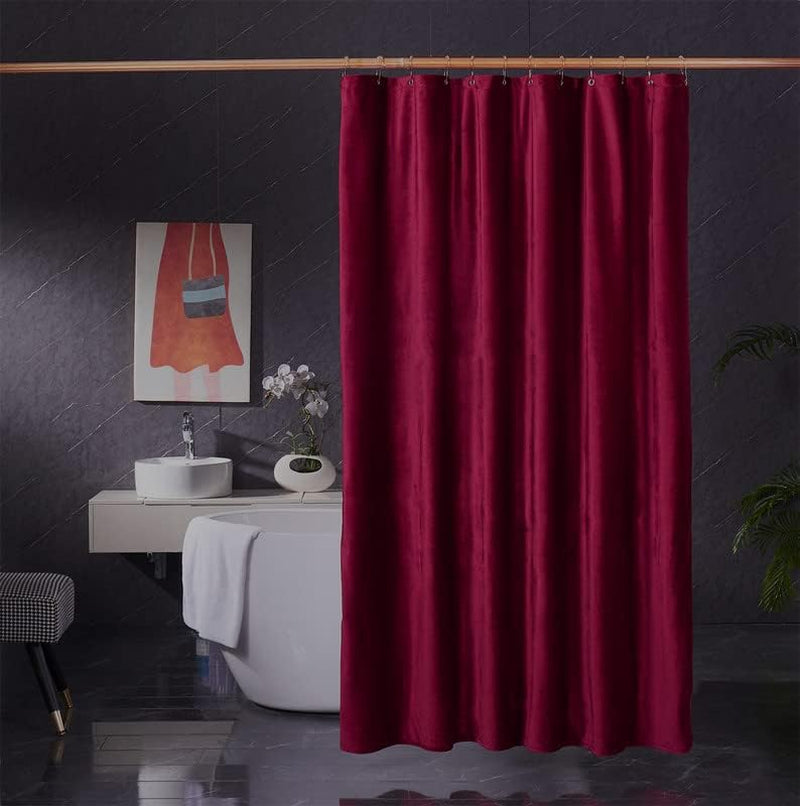 Luxury Velvet Burgundy Shower Curtains for Bathroom, 72 X 72 Inches