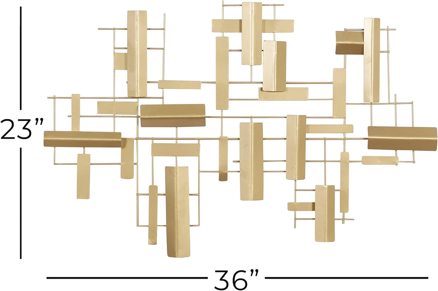 Cosmopolitan Metal Geometric Home Wall Decor 3D Stripe Wall Sculpture, Wall Art 36" X 1" X 23", Gold