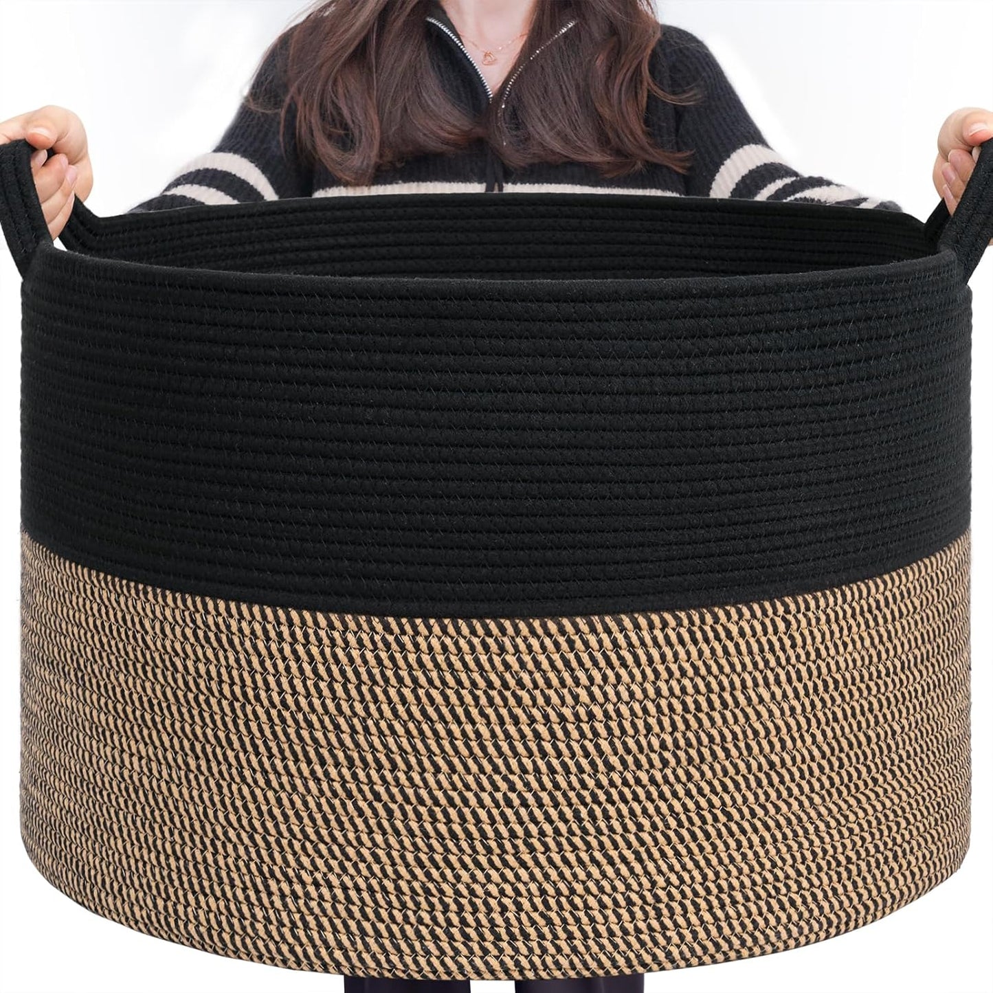 Woven Rope Blanket Basket Living Room Mix Black, Xxx large 90L