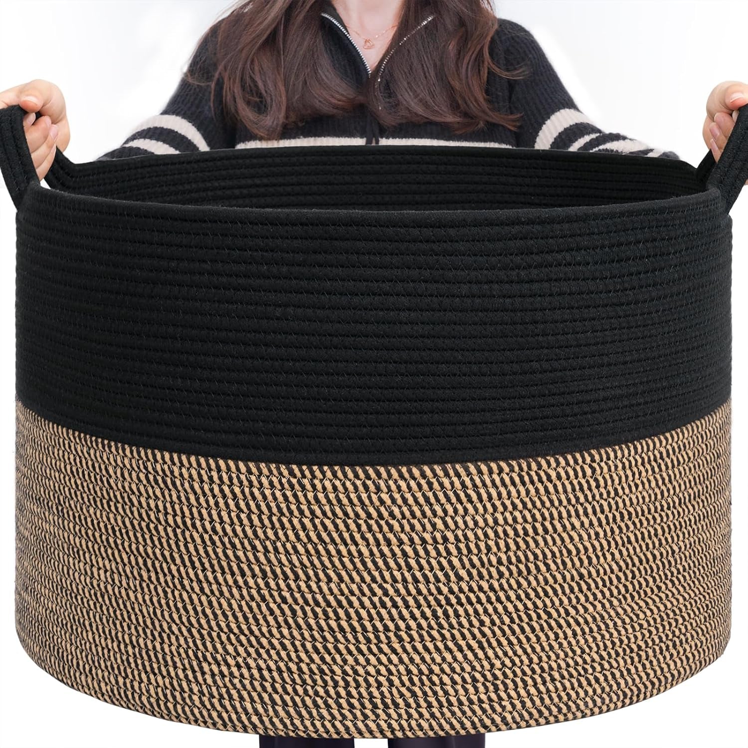 Woven Rope Blanket Basket Living Room Mix Black, Xxx large 90L