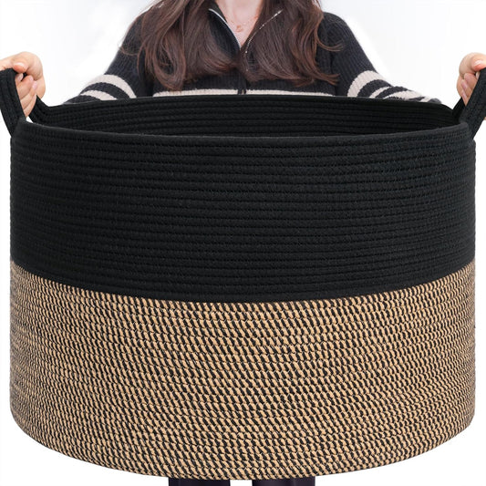 Woven Rope Blanket Basket Living Room Mix Black, Xxx large 90L