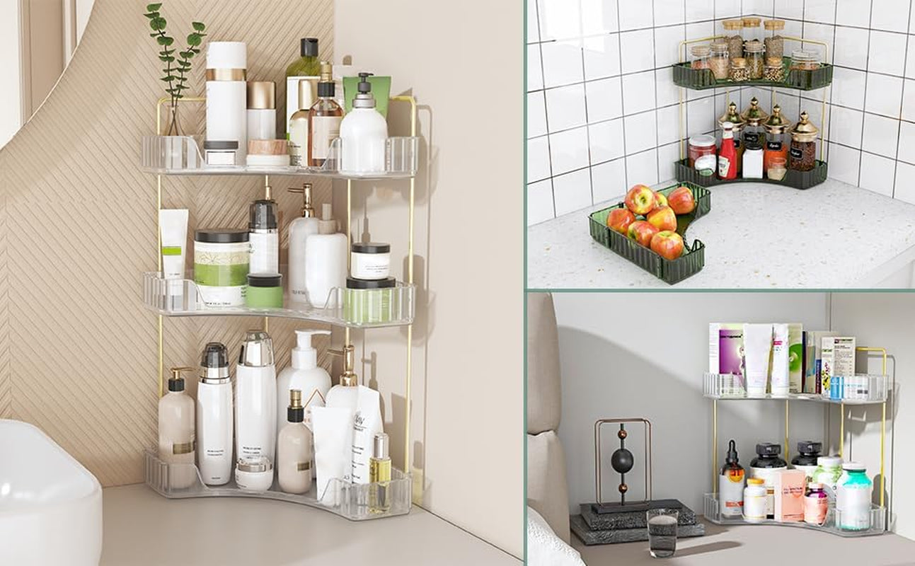Corner Bathroom Counter Organizer, 3 Tier Bathroom Countertop Organizers Shelf, Makeup & Perfume Organizer Tray 