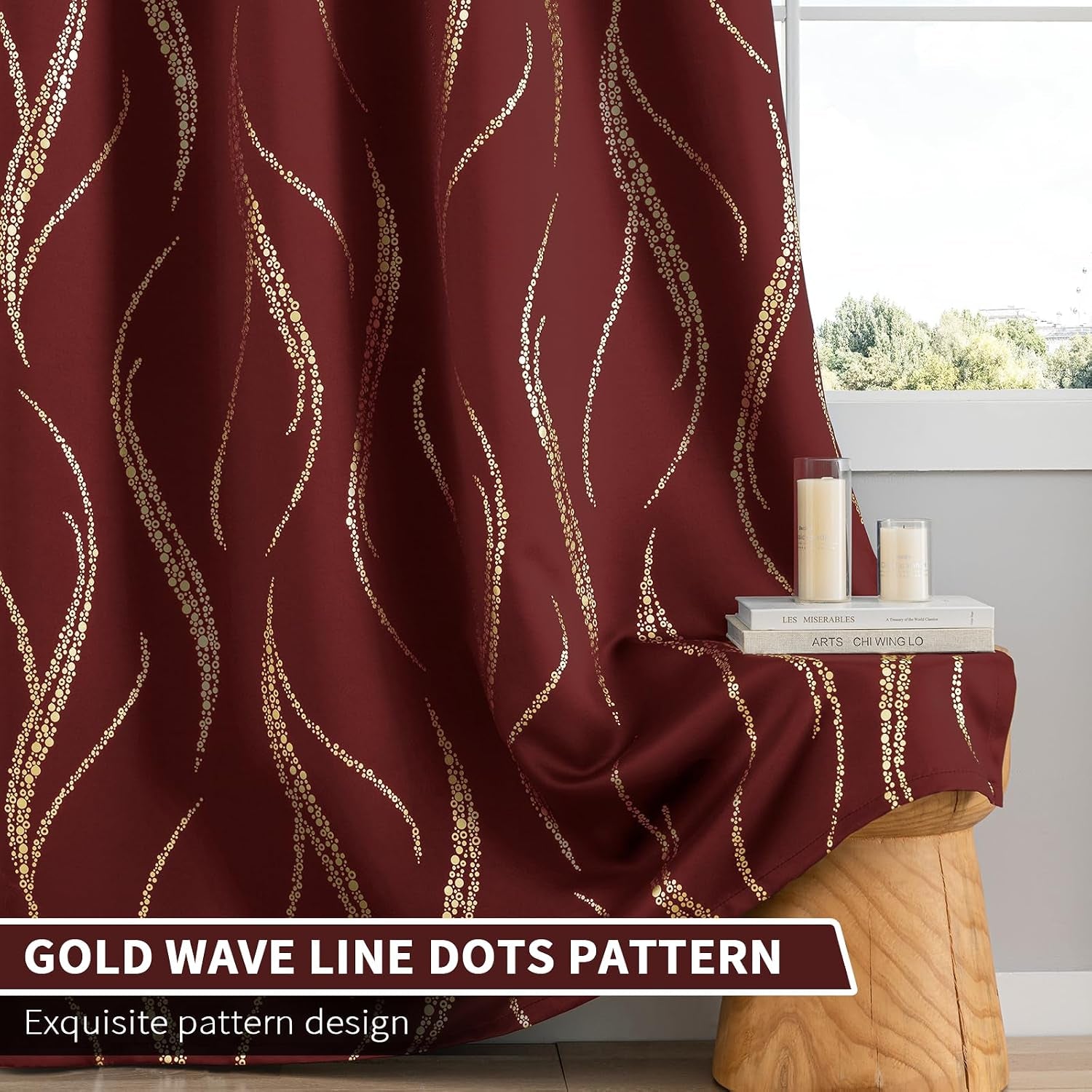 Burgundy Blackout Curtains for Livingroom Foil Print W52 X L84-Inch