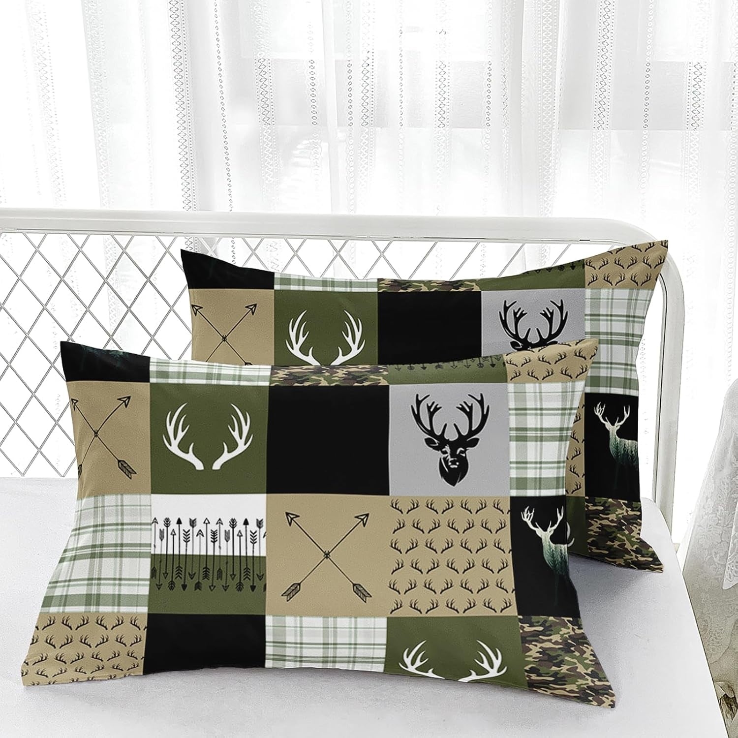 Hunting Camo Comforter Set, Queen Size, Arrows and Deers Comforter Set, 1 Comforter with 2 Pillowcase