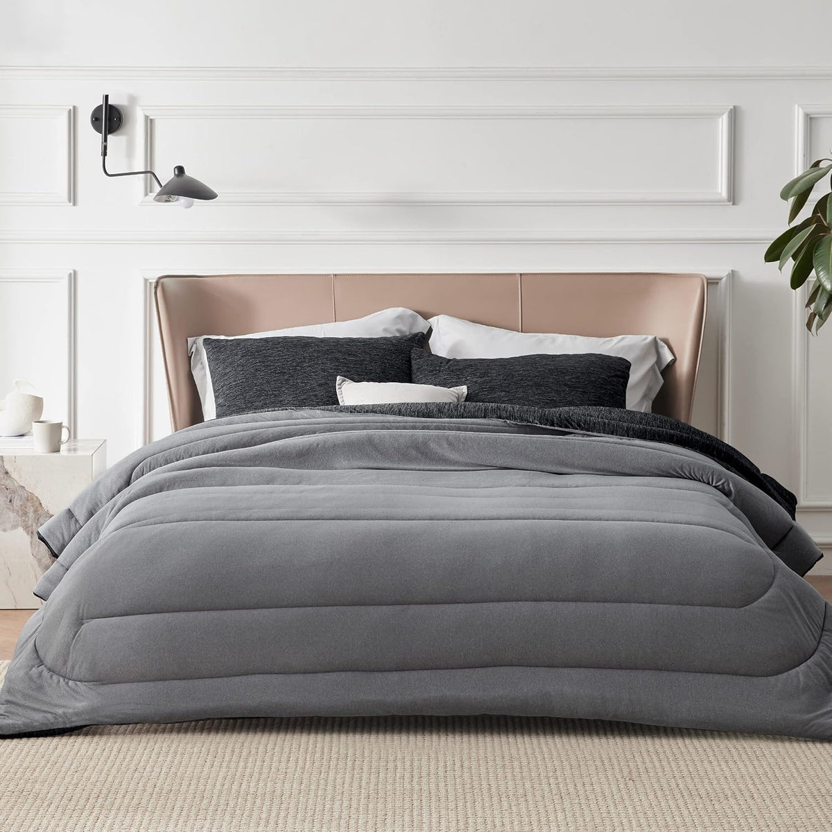 Queen Comforter Set, Reversible Cooling & All-Season Bedding, Black
