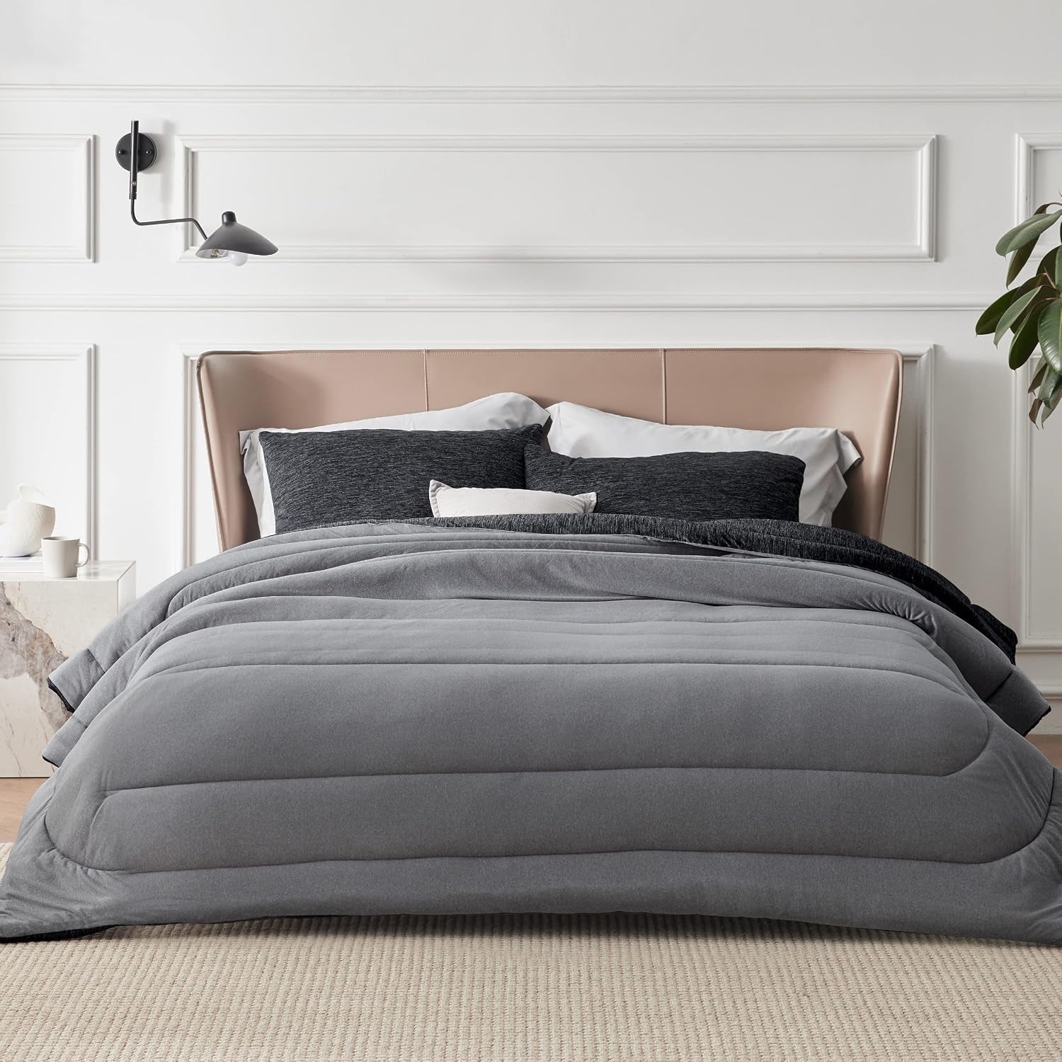 Queen Comforter Set, Reversible Cooling & All-Season Bedding, Black