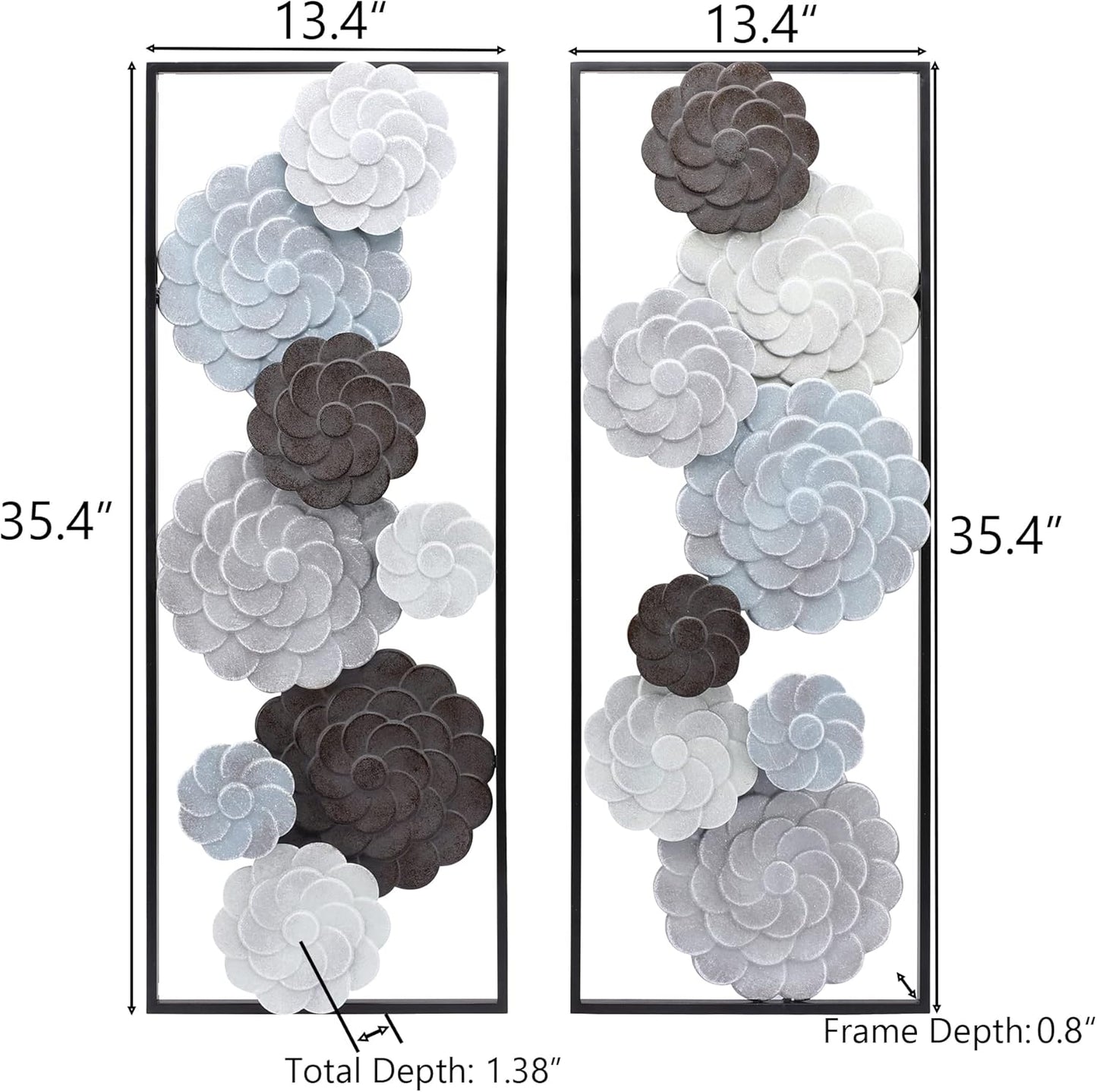 Metal Wall Art, 35" Multi-Color Flowers Wall Decor, Set of 2