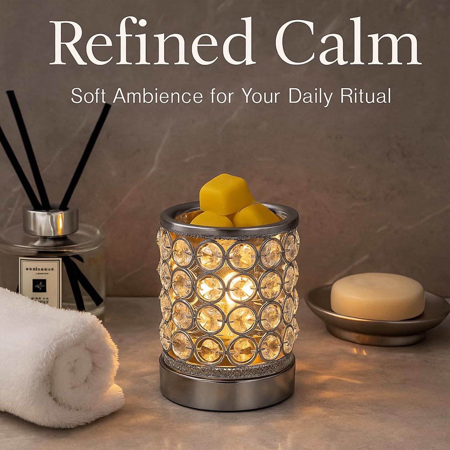 Electric Crystal Wax Melt Warmer - Bulb Heating, Elegant Crystal Design, Quickly Melts Wax Blocks, Releases Long-Lasting Fragrance