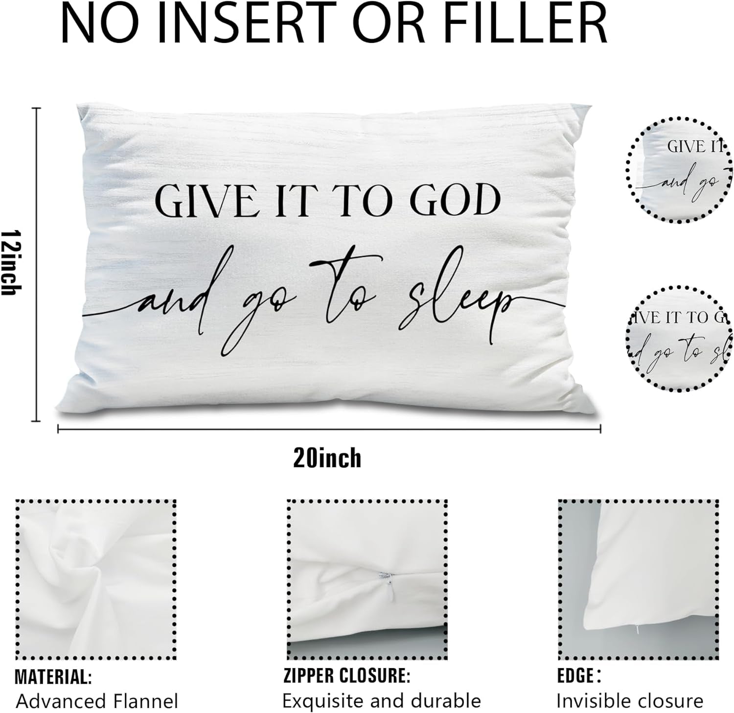 Give It to God and Go to Sleep, Decorative Pillows Covers,12X20 inch, White