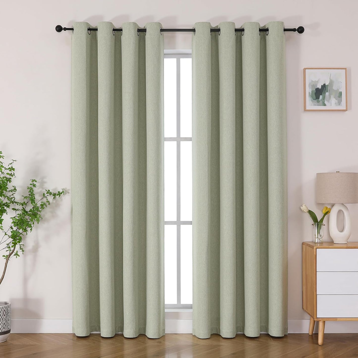 100% Blackout Curtains 84 Inches Long 2 Panels Set, Thermal Insulated Long Curtains& Drapes 2 Burg, (Sage Green, W52 X L84 Inch)