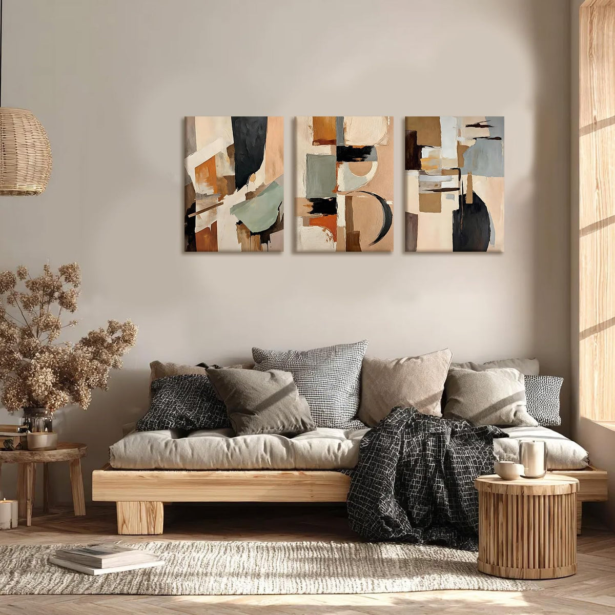 3Pcs Framed Abstract Textured Canvas Print Wall Art 12X16 Inches