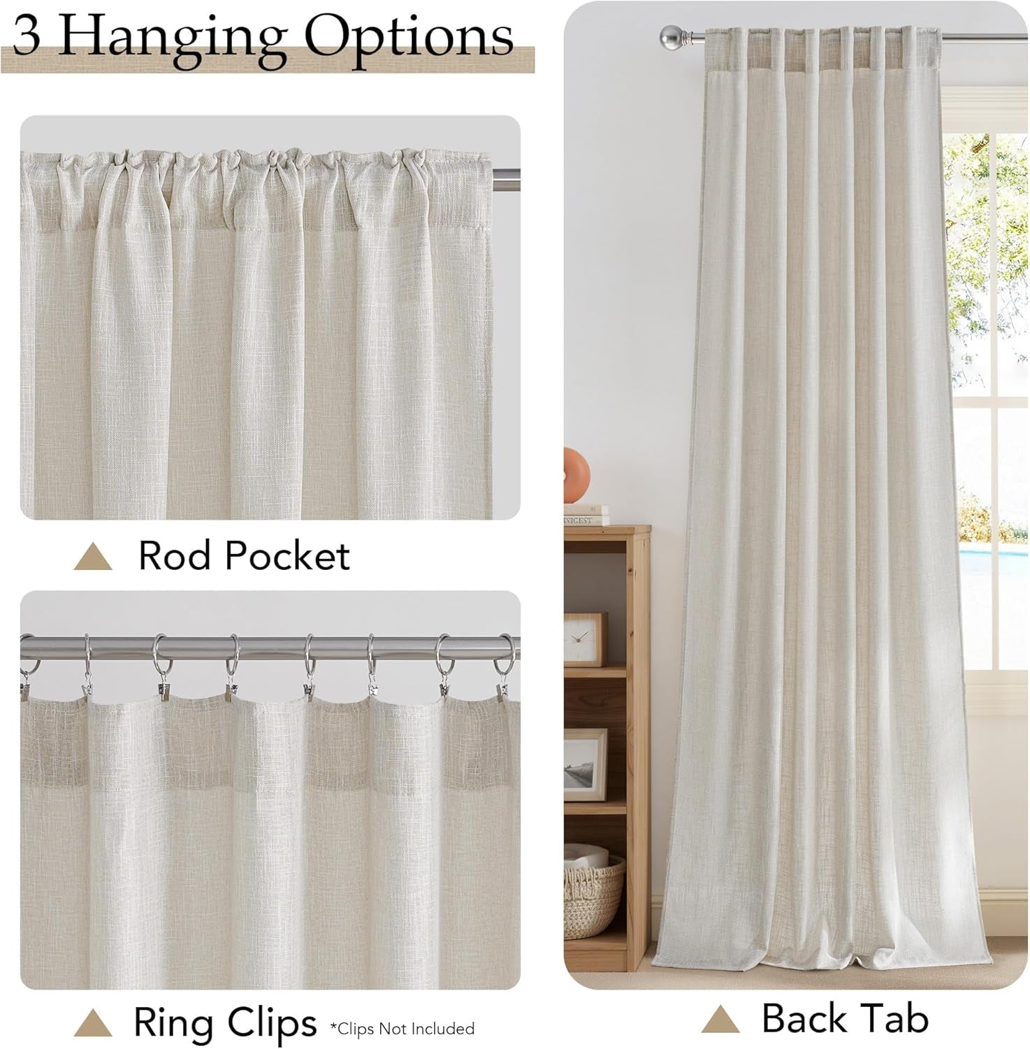 Linen Curtains Farmhouse 84 Inches Long 2 Panels Set, Fog Grey Thick Living Room Faux Linen Blend with Light Fi