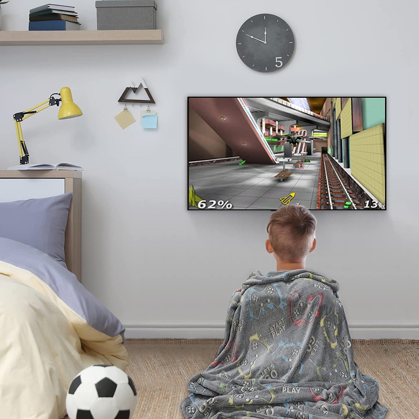 Glow in the Dark Gaming Blanket, Grey 50"X60"