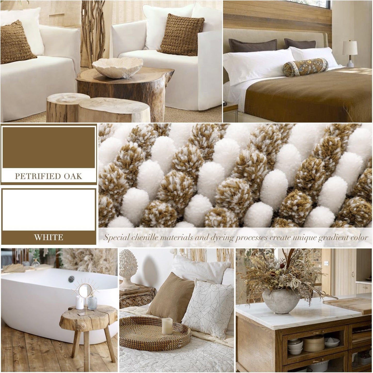 Bathroom Rugs and Mats Sets, 2 Piece Thick Absorbent Chenille Non-Slip (Petrified Oak, 20" X 47" plus 16" X 24")