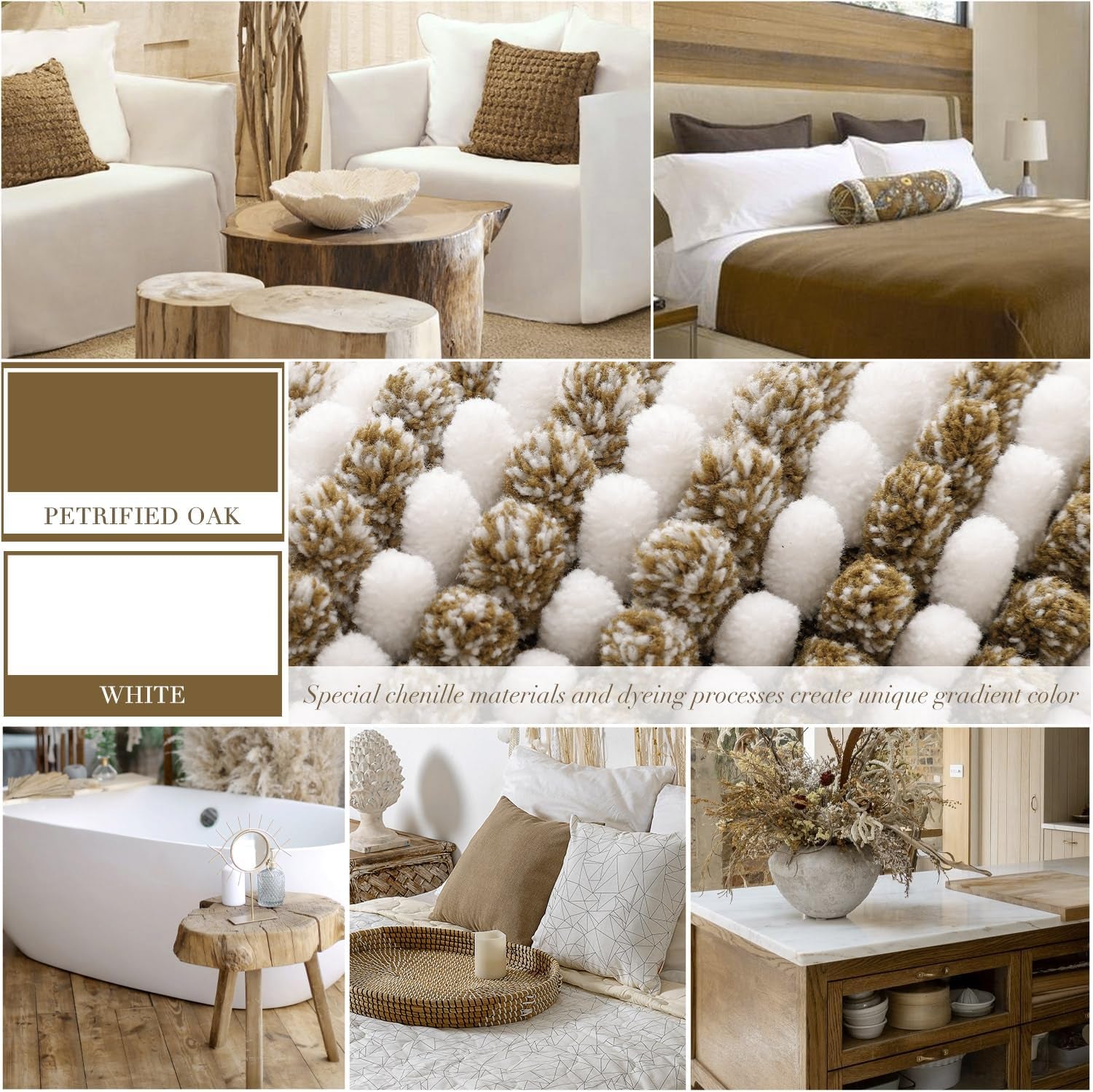 Bathroom Rugs and Mats Sets, 2 Piece Thick Absorbent Chenille Non-Slip (Petrified Oak, 20" X 47" plus 16" X 24")