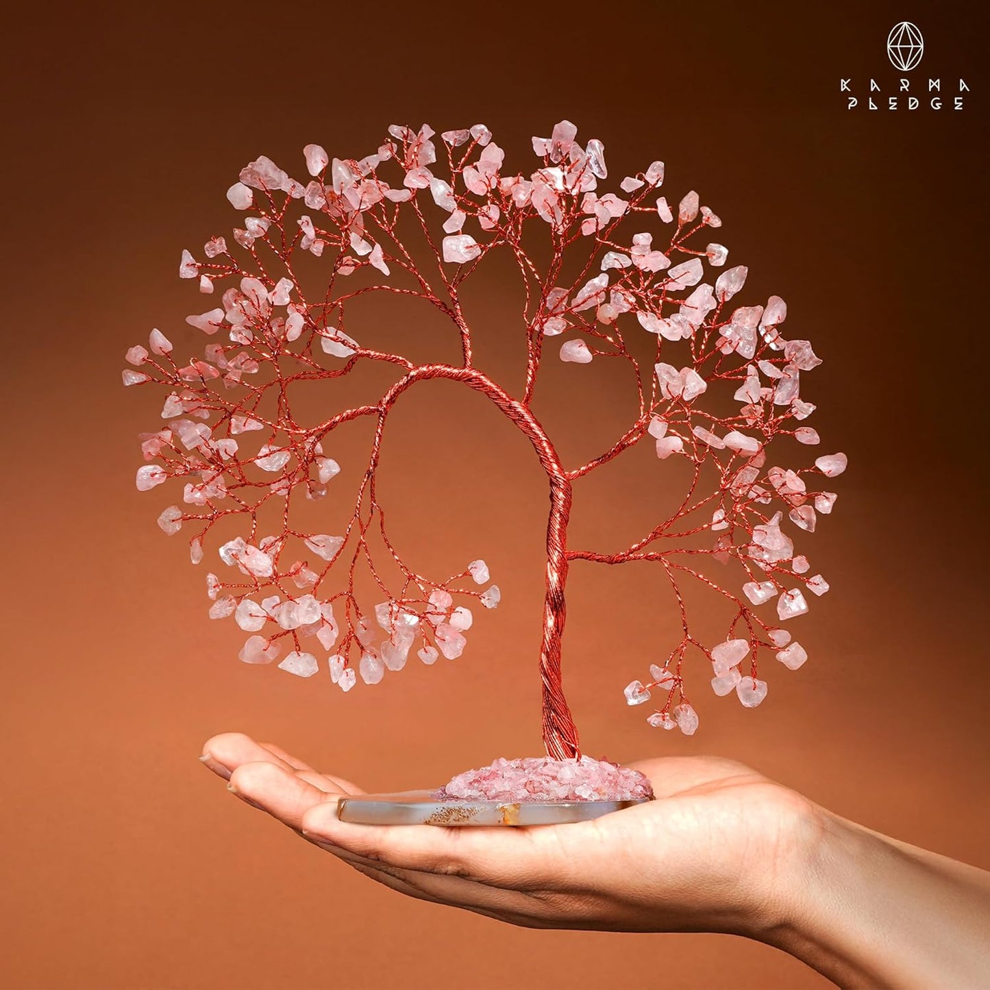 Rose Quartz Crystal Tree of Life, Wall Decor to Bring Money & Good Luck, Handmade Healing Chakra Tree 