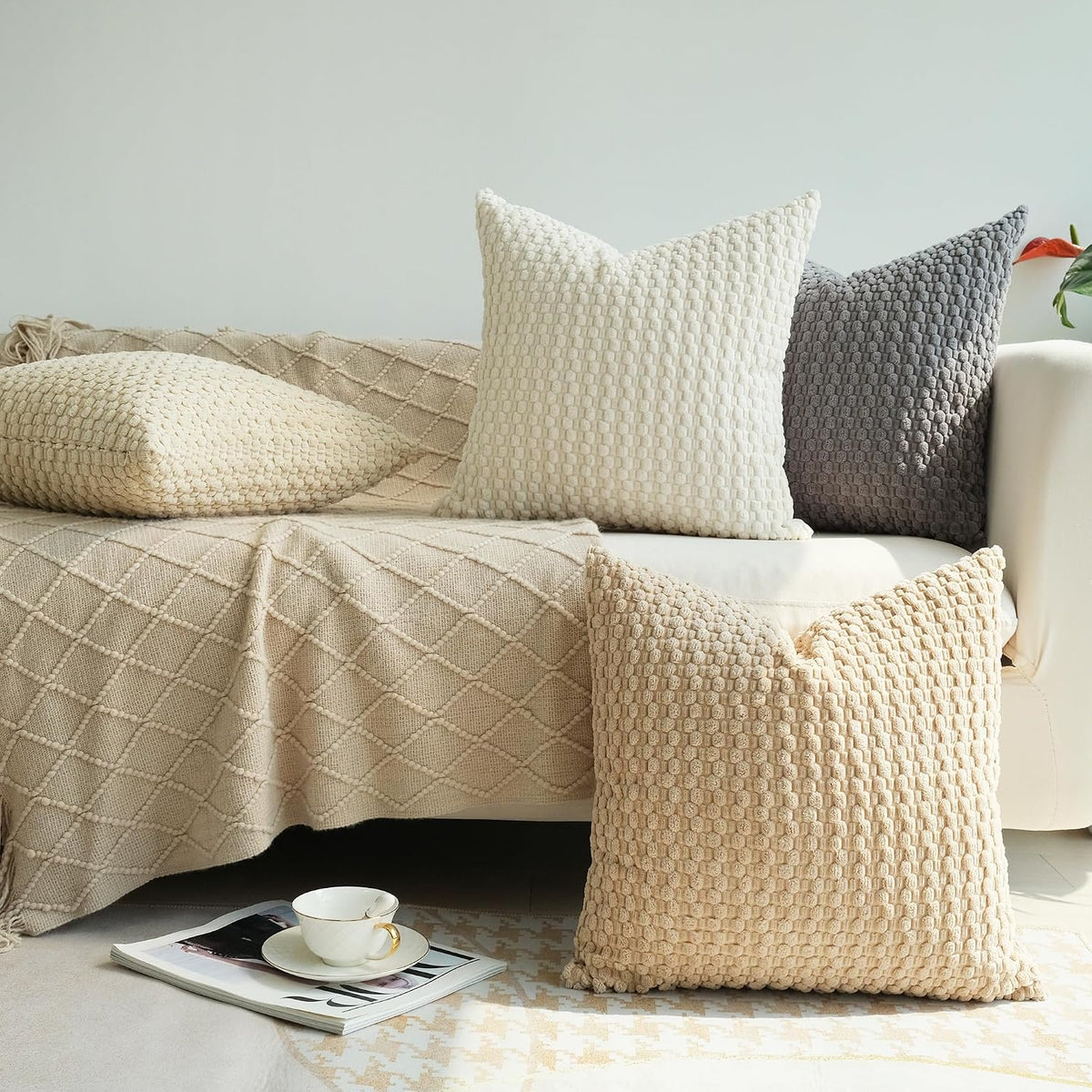 Pack of 4 Throw Pillow Covers, Neutral, 20 X 20 Inch