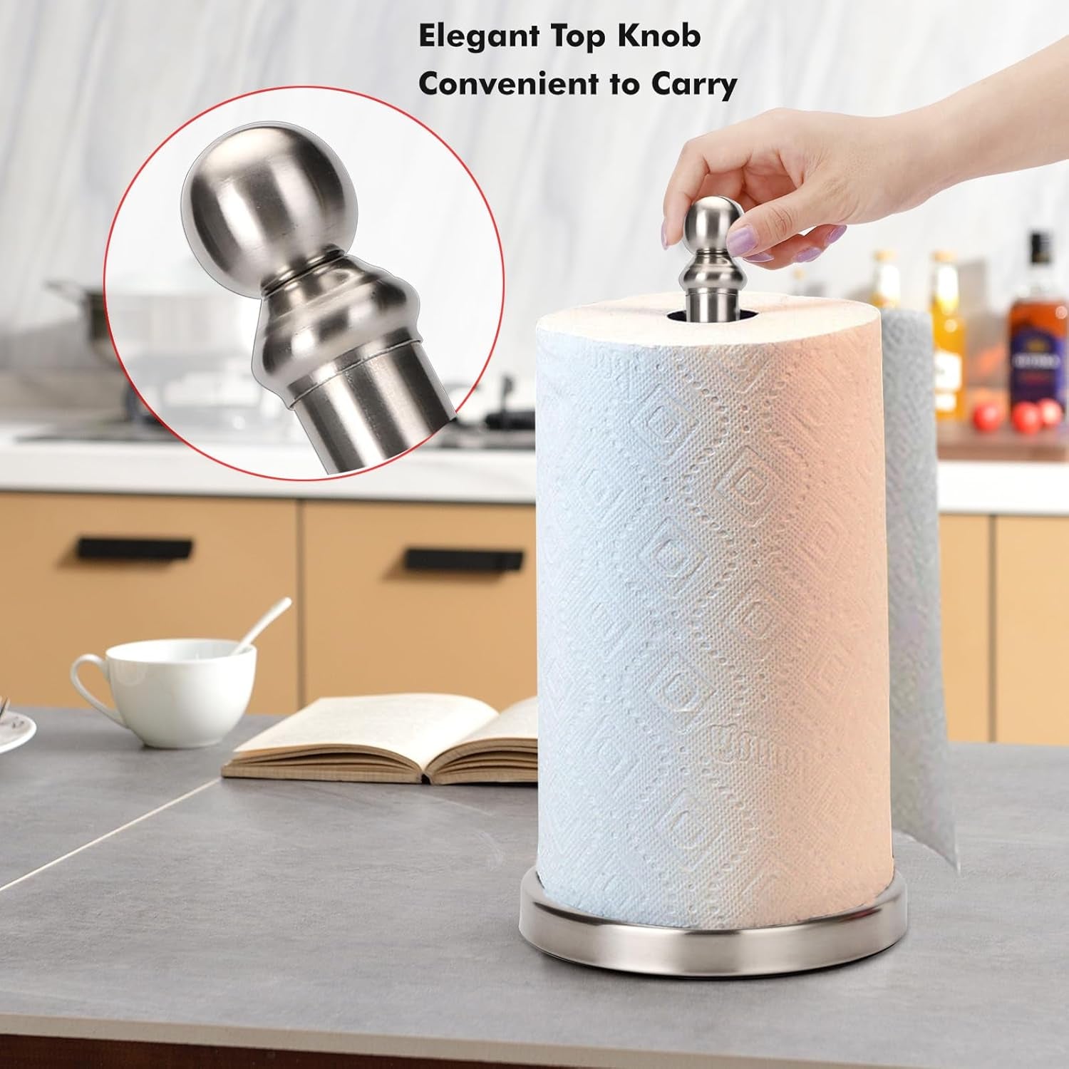 Paper Towel Holder Countertop, (Brushed Nickel)