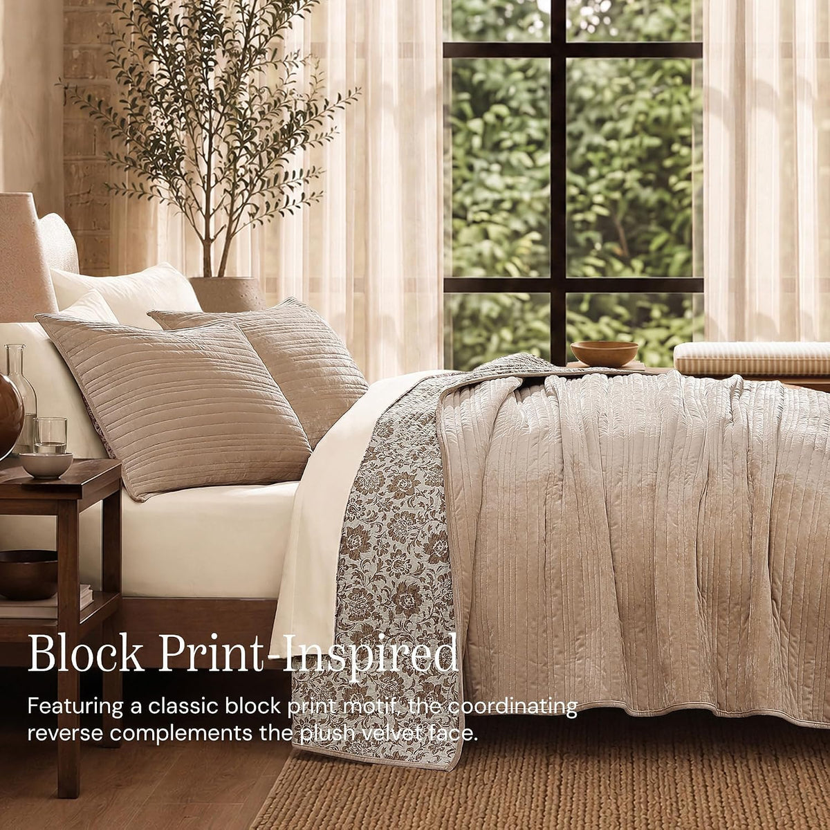 Taupe Velvet Quilt King Size - Reversible King Quilt Bedding Set