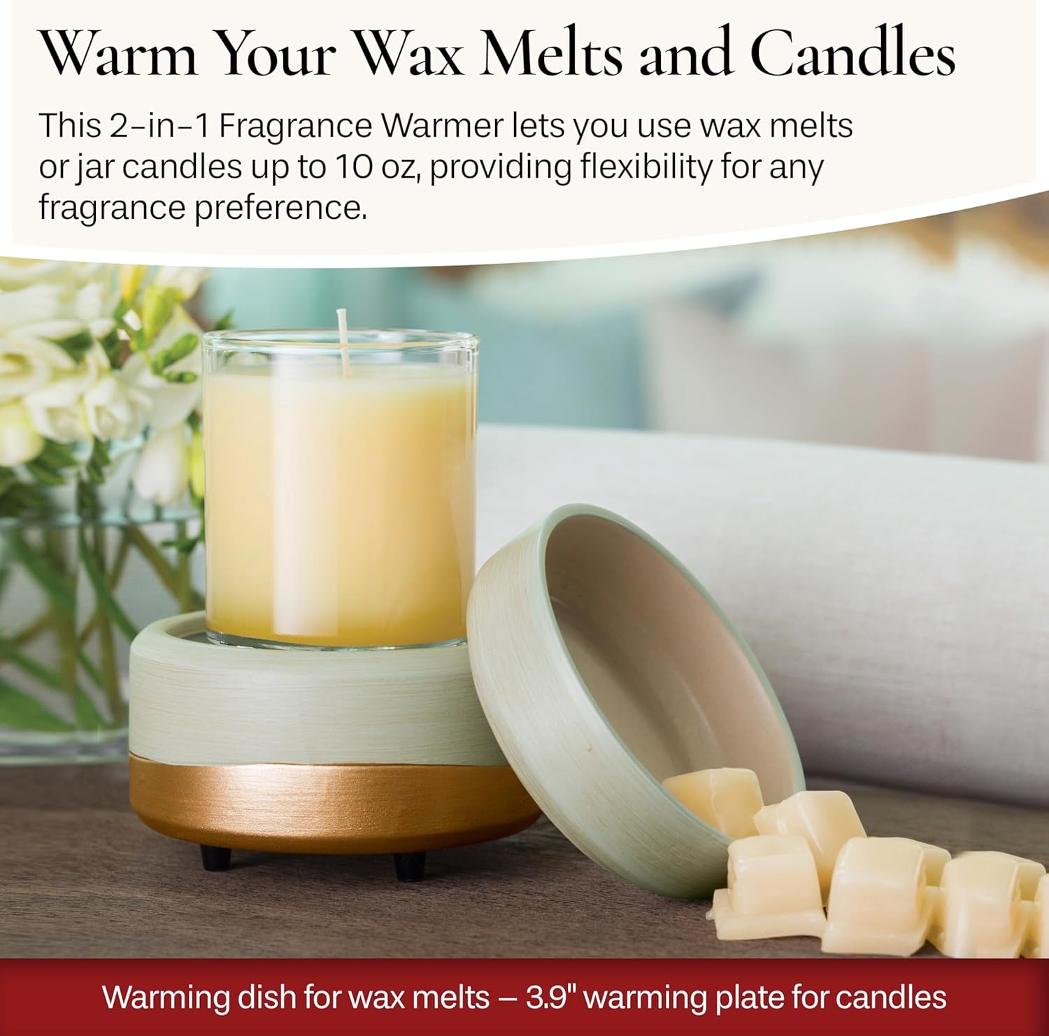 ETC 2-In-1 Candle and Fragrance Warmer for Warming Scented Candles or Wax Melts, Midas