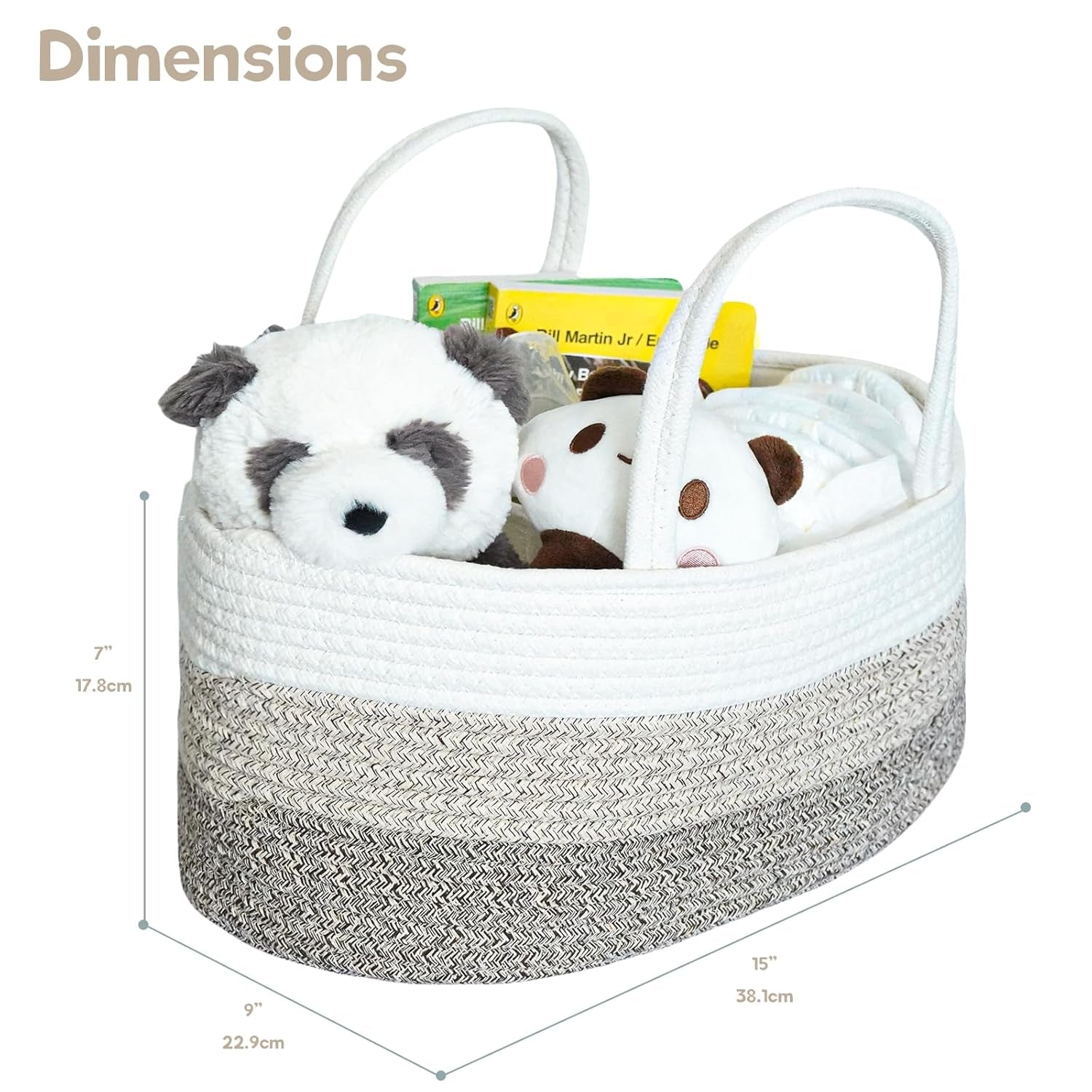 Baby Diaper Caddy Organizer, Large Cotton Rope Nursery Diaper Basket - Gradient Brown