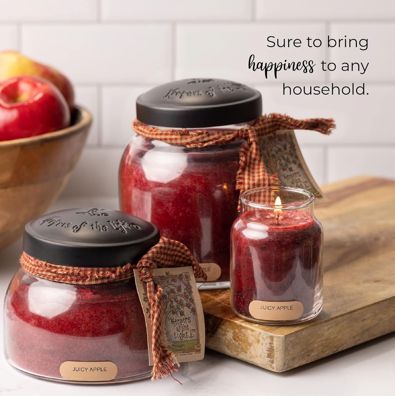 - Juicy Apple - 34Oz Papa Scented Candle Jar with Lid - Keepers of the Light - 155 Hours of Burn Time, Gift for Women, Red | Long Lasting Aromatherapy Candle with up to 155 Hours of Burn Time - Gift Ready (34Oz)