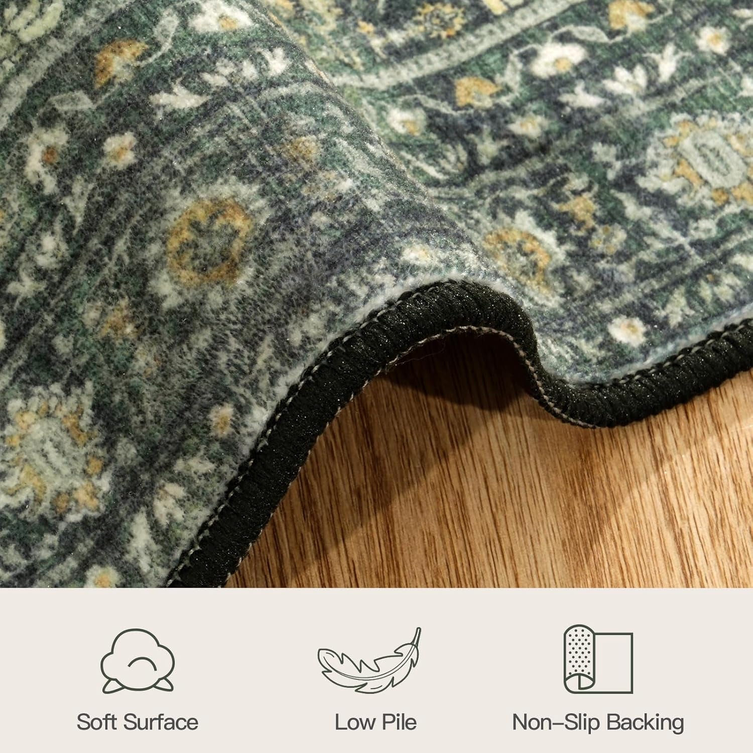 Green 8X10 Area Rug, Washable Non-Slip Large Carpet