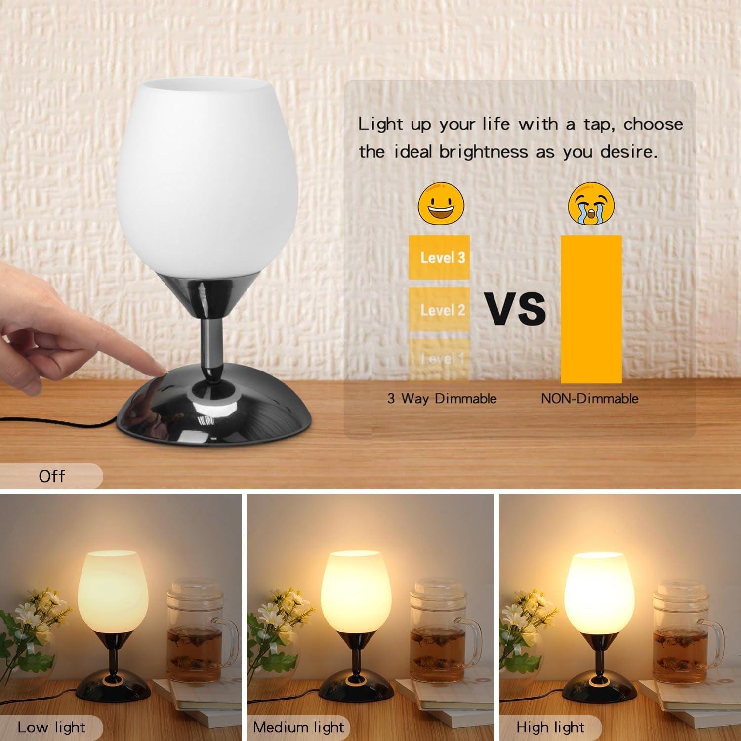 Small 8.07'' Ambient Light with Opal Glass Shade, Side Table Lamp, E12 Bulb Included