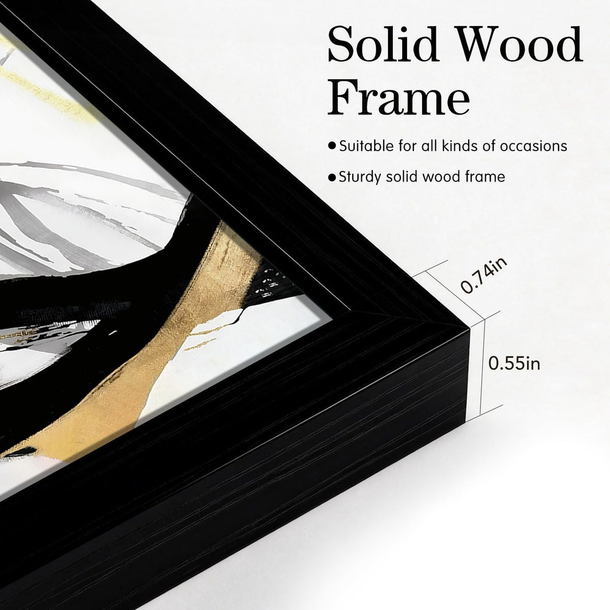 3Pcs Black Framed Black Gold and White Canvas Wall Art 12X16 Inches