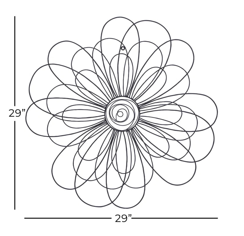 Black Metal Floral 3D Wire Home Wall Decor, 29" X 1" X 29"