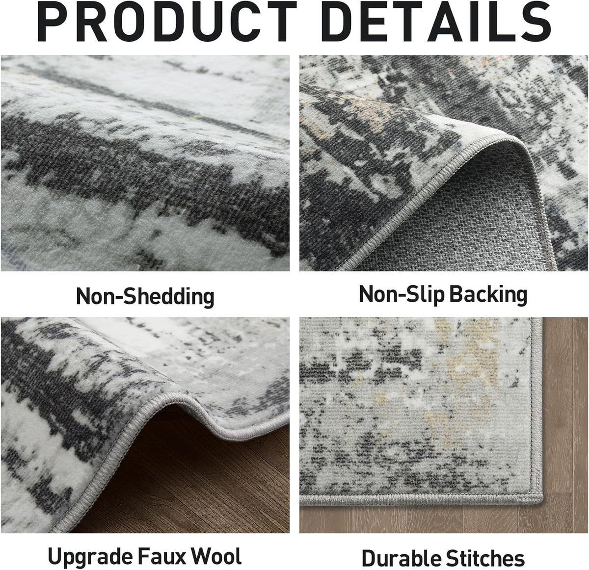 6X9 Area Rugs for Living Room: Washable Abstract Black Grey Gold Carpet